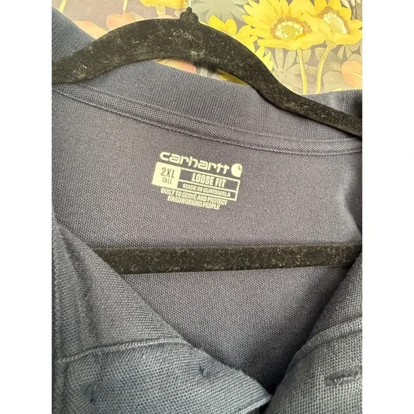 Carhartt Men's 2XL Tall Navy Blue Loose Fit Work Polo Shirt Pocket - Picture 4 of 7